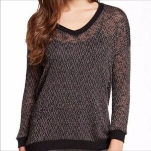 Harlowe & Graham lightweight v-neck sweater black soft semi sheer women small